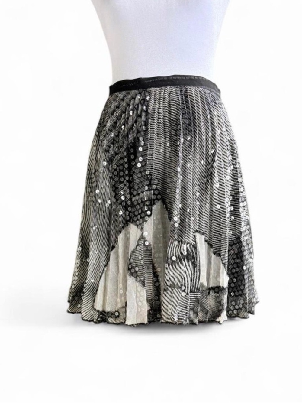 Alberto Makali Black and Silver Sequin Circle Skirt